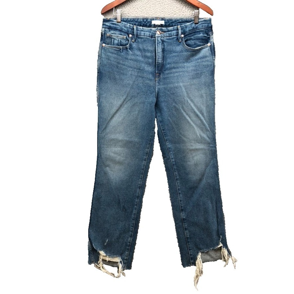 Good American Skinny Jeans‎ Womens 32 14 Blue Denim Raw Hem Distressed High Rise